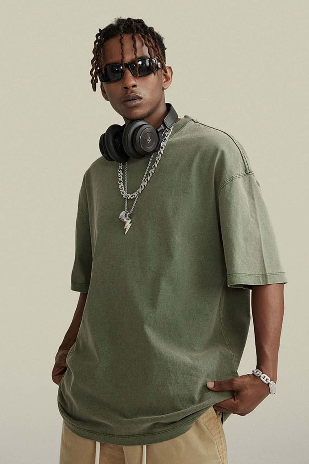 Relaxed Washed Cotton Tee - Grayish Green