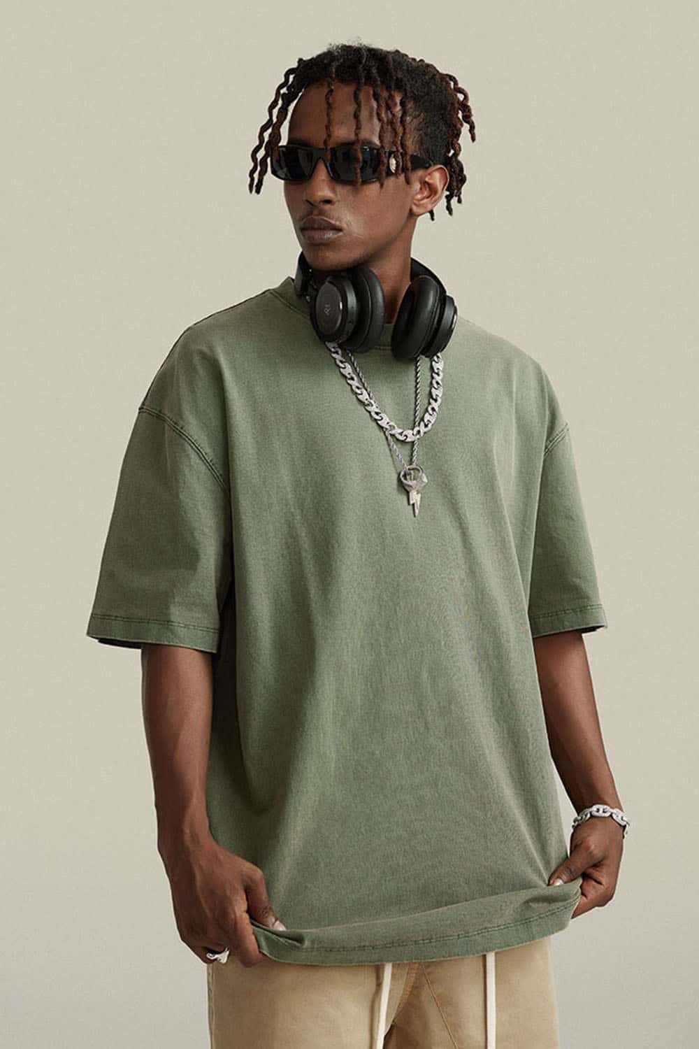 Relaxed Washed Cotton Tee - Grayish Green