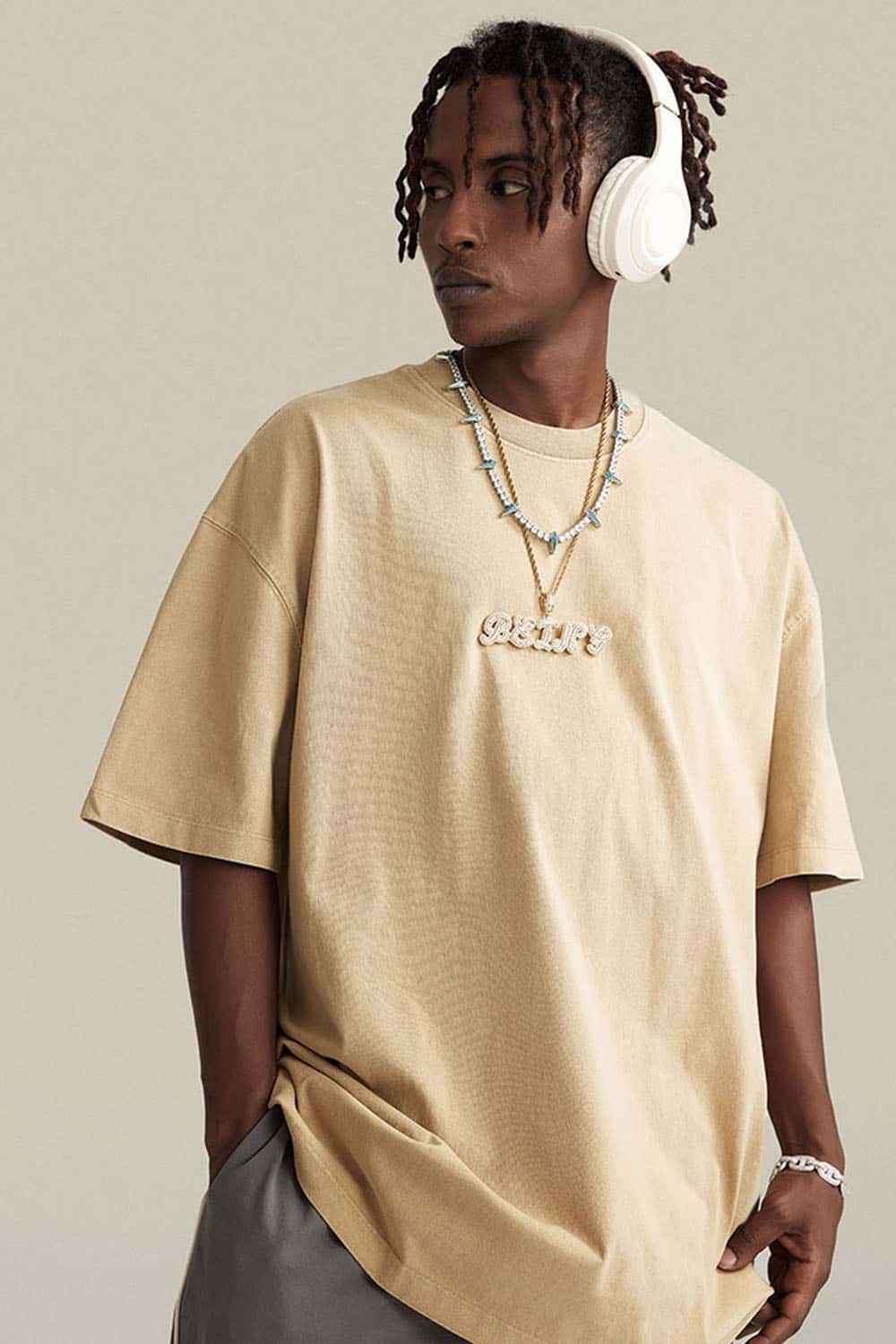 Relaxed Washed Cotton Tee - Khaki