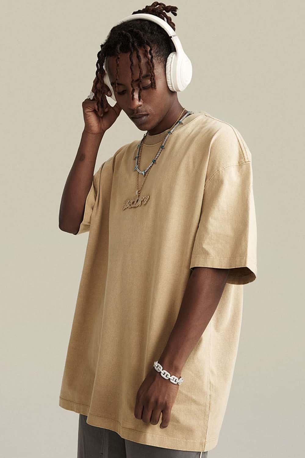 Relaxed Washed Cotton Tee - Khaki