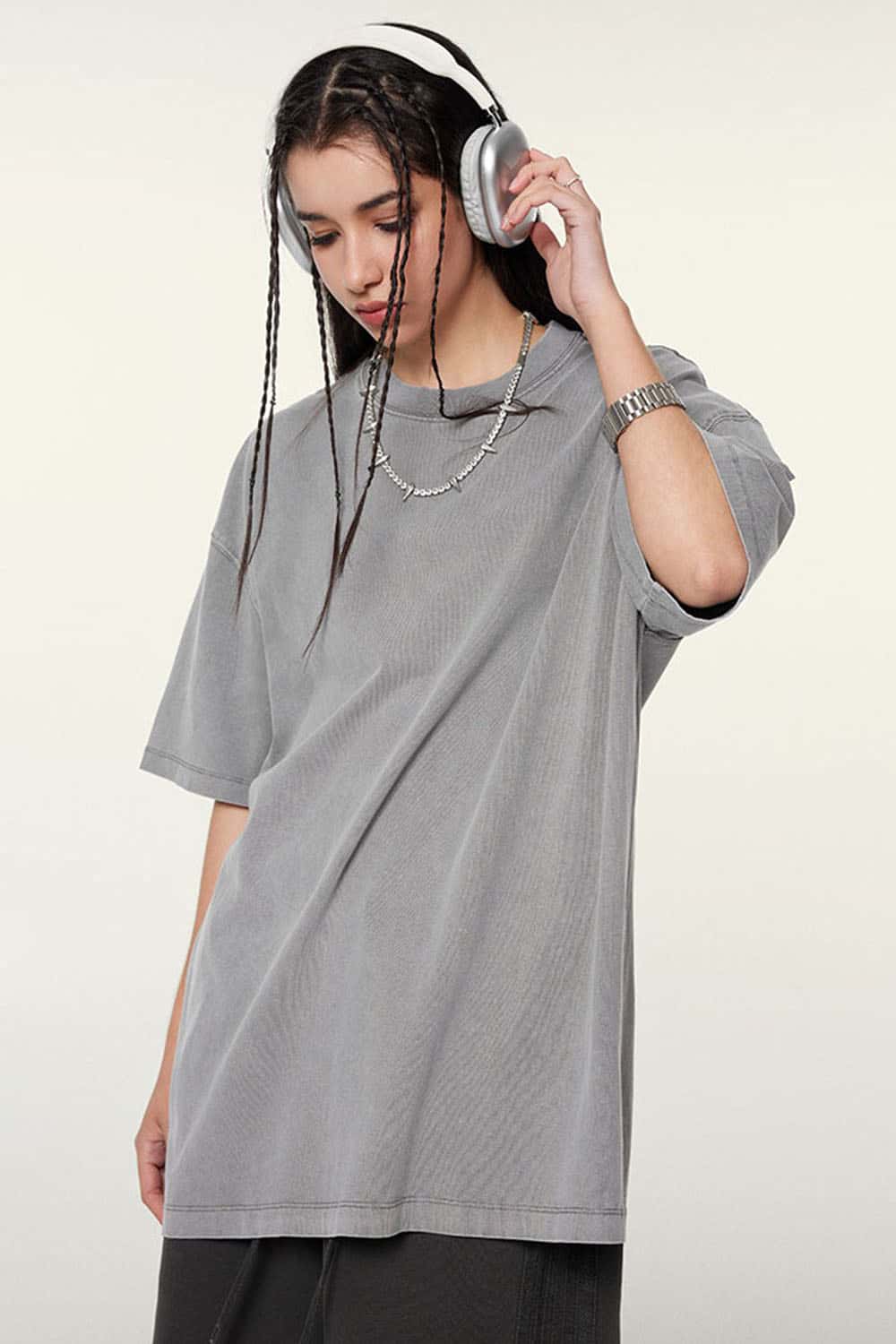 Relaxed Washed Cotton Tee - Medium Gray