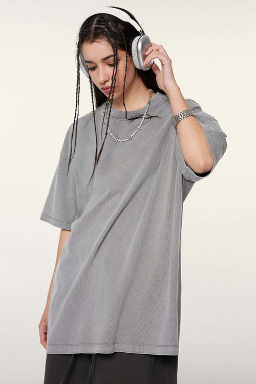 Relaxed Washed Cotton Tee - Medium Gray