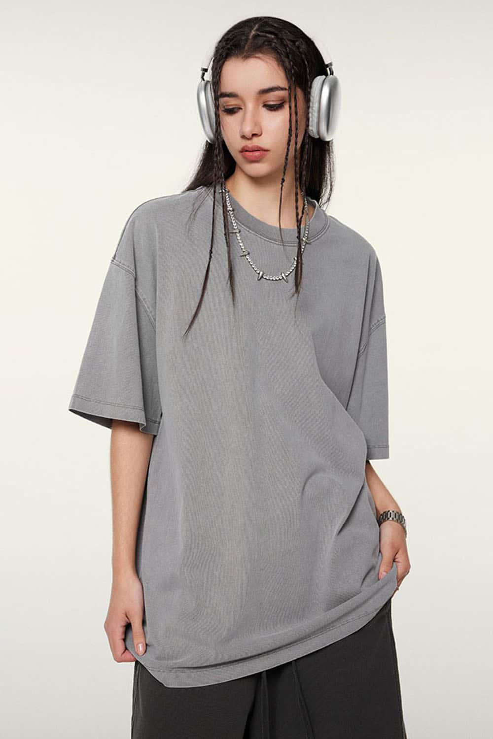 Relaxed Washed Cotton Tee - Medium Gray