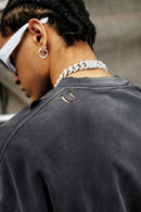 Heavyweight Washed Drop-Shoulder Cotton T-Shirt in Black - back collar detail