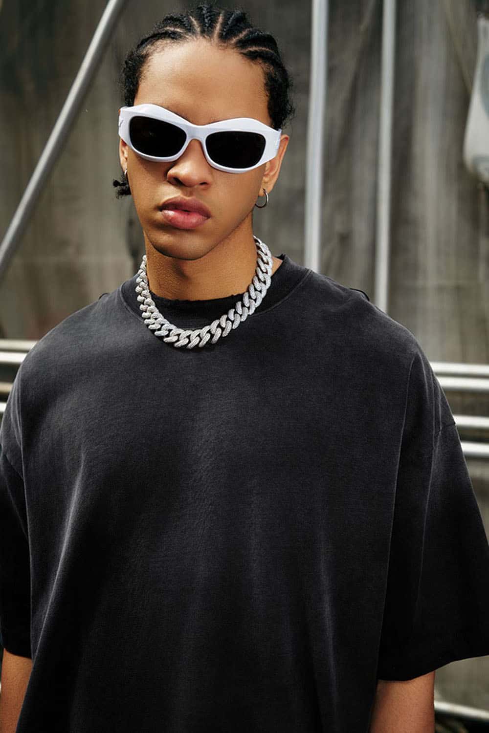 Heavyweight Washed Drop-Shoulder Cotton T-Shirt in Black - product detail close-up
