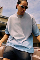 Heavyweight Washed Drop-Shoulder Cotton T-Shirt in Blue - side modeled view