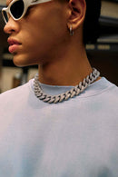 Heavyweight Washed Drop-Shoulder Cotton T-Shirt in Blue - collar detail