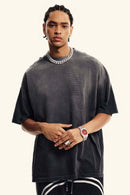 Heavyweight Washed Drop-Shoulder Cotton T-Shirt in Dirty Gray - product detail close-up