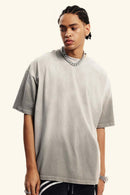 Heavyweight Washed Drop-Shoulder Cotton T-Shirt in Light Gray - front modeled view