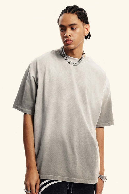 Heavyweight Washed Drop-Shoulder Cotton T-Shirt in Light Gray - front modeled view