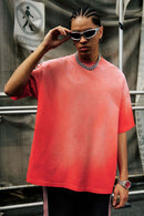 Heavyweight Washed Drop-Shoulder Cotton T-Shirt in Red - front modeled view