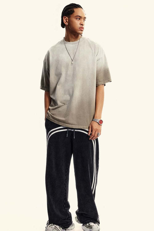 Heavyweight Washed Drop-Shoulder Cotton T-Shirt in Sand - full-length front modeled view