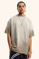 Heavyweight Washed Drop-Shoulder Cotton T-Shirt in Sand - front modeled view