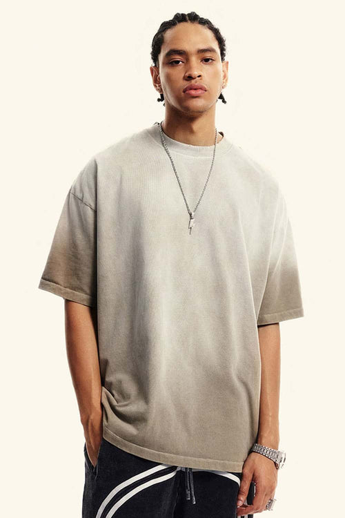Heavyweight Washed Drop-Shoulder Cotton T-Shirt in Sand - front modeled view