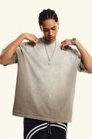 Heavyweight Washed Drop-Shoulder Cotton T-Shirt in Sand - side modeled view