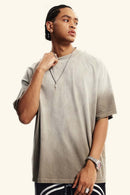 Heavyweight Washed Drop-Shoulder Cotton T-Shirt in Sand - product detail close-up