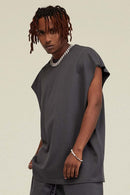 Heavyweight Relaxed Wide-Shoulder Cotton Sleeveless Top in Charcoal - side product view