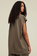 Heavyweight Relaxed Wide-Shoulder Cotton Sleeveless Top in Gray Brown - back product view