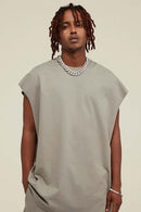 Heavyweight Relaxed Wide-Shoulder Cotton Sleeveless Top in Gray Camel - front product view