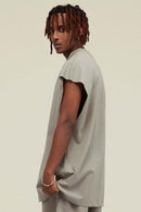 Heavyweight Relaxed Wide-Shoulder Cotton Sleeveless Top in Gray Camel - side product view