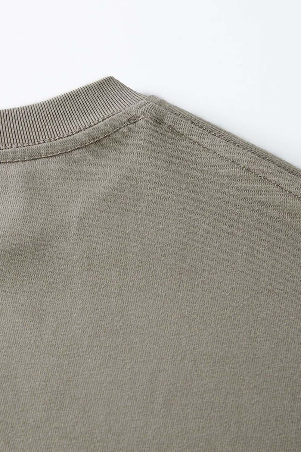 Heavyweight Relaxed Wide-Shoulder Cotton Sleeveless Top in Grayish Green - collar detail