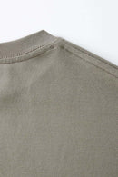 Heavyweight Relaxed Wide-Shoulder Cotton Sleeveless Top in Grayish Green - collar detail