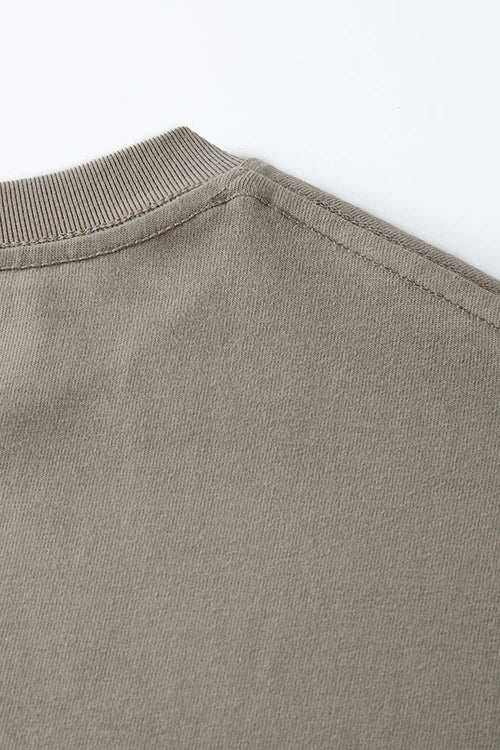 Heavyweight Relaxed Wide-Shoulder Cotton Sleeveless Top in Grayish Green - collar detail