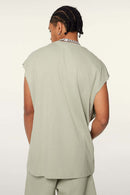 Heavyweight Relaxed Wide-Shoulder Cotton Sleeveless Top in Halo Green - back product view