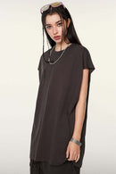 Heavyweight Relaxed Wide-Shoulder Cotton Sleeveless Top in Plum Purple - side product view