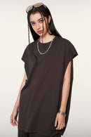 Heavyweight Relaxed Wide-Shoulder Cotton Sleeveless Top in Plum Purple - side product view