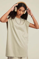 Heavyweight Relaxed Wide-Shoulder Cotton Sleeveless Top in Sand - front product view