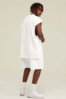 Heavyweight Relaxed Wide-Shoulder Cotton Sleeveless Top in White - three-quarter front modeled view