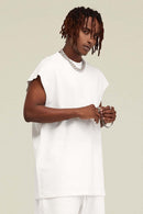 Heavyweight Relaxed Wide-Shoulder Cotton Sleeveless Top in White - front product view