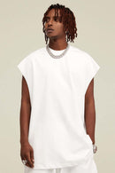 Heavyweight Relaxed Wide-Shoulder Cotton Sleeveless Top in White - front product view