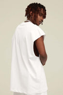 Heavyweight Relaxed Wide-Shoulder Cotton Sleeveless Top in White - back product view