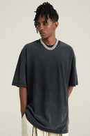Washed Gradient Cotton Relaxed Drop-Shoulder T-Shirt in Black - front product view