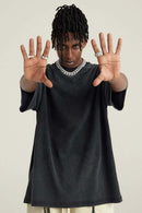 Washed Gradient Cotton Relaxed Drop-Shoulder T-Shirt in Black - front product view
