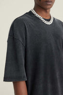 Washed Gradient Cotton Relaxed Drop-Shoulder T-Shirt in Black - product detail close-up
