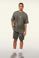 Washed Gradient Cotton Relaxed Drop-Shoulder T-Shirt in Coffee - full-length front modeled view