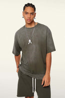 Washed Gradient Cotton Relaxed Drop-Shoulder T-Shirt in Coffee - front modeled view
