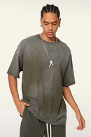 Washed Gradient Cotton Relaxed Drop-Shoulder T-Shirt in Coffee - front modeled view
