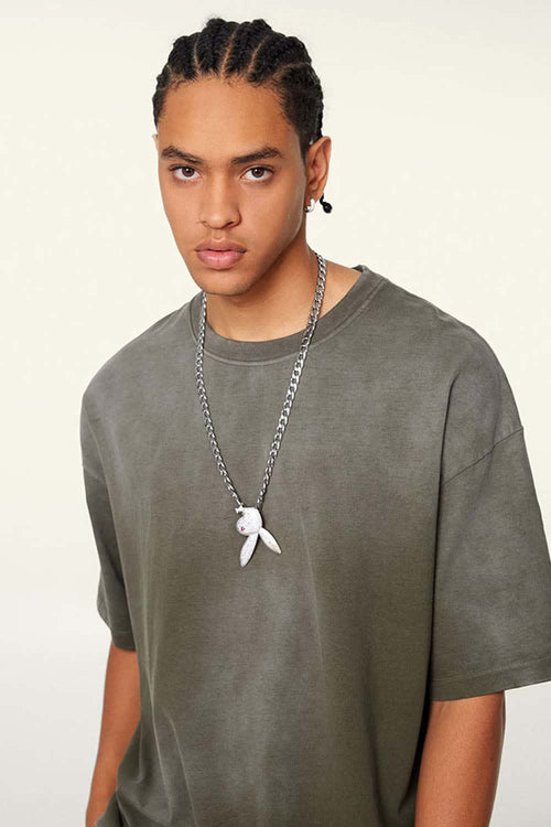 Washed Gradient Cotton Relaxed Drop-Shoulder T-Shirt in Coffee - front modeled view