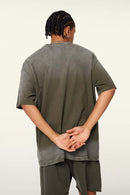 Washed Gradient Cotton Relaxed Drop-Shoulder T-Shirt in Coffee - back product view