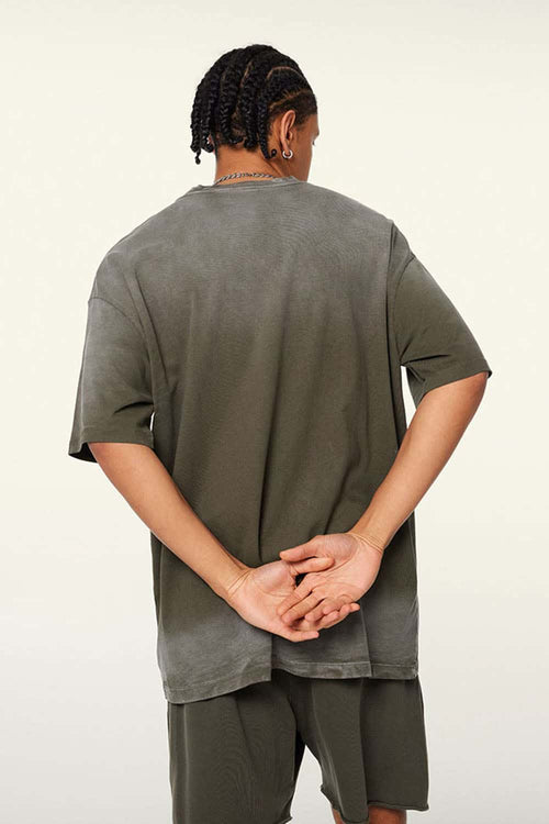 Washed Gradient Cotton Relaxed Drop-Shoulder T-Shirt in Coffee - back product view