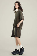 Washed Gradient Cotton Relaxed Drop-Shoulder T-Shirt in Coffee - side modeled view
