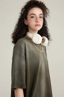 Washed Gradient Cotton Relaxed Drop-Shoulder T-Shirt in Coffee - product detail close-up