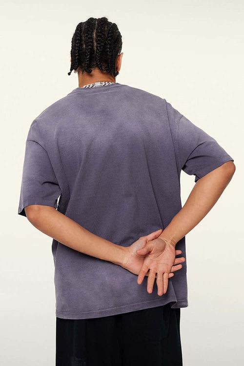 Washed Gradient Cotton Relaxed Drop-Shoulder T-Shirt in Grape Purple - back product view