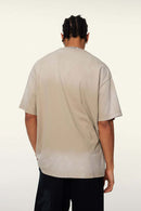 Washed Gradient Cotton Relaxed Drop-Shoulder T-Shirt in Khaki - back product view