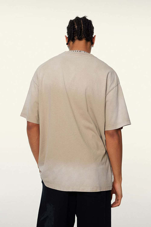 Washed Gradient Cotton Relaxed Drop-Shoulder T-Shirt in Khaki - back product view