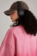 Washed Gradient Cotton Relaxed Drop-Shoulder T-Shirt in Rose Red - product detail close-up
